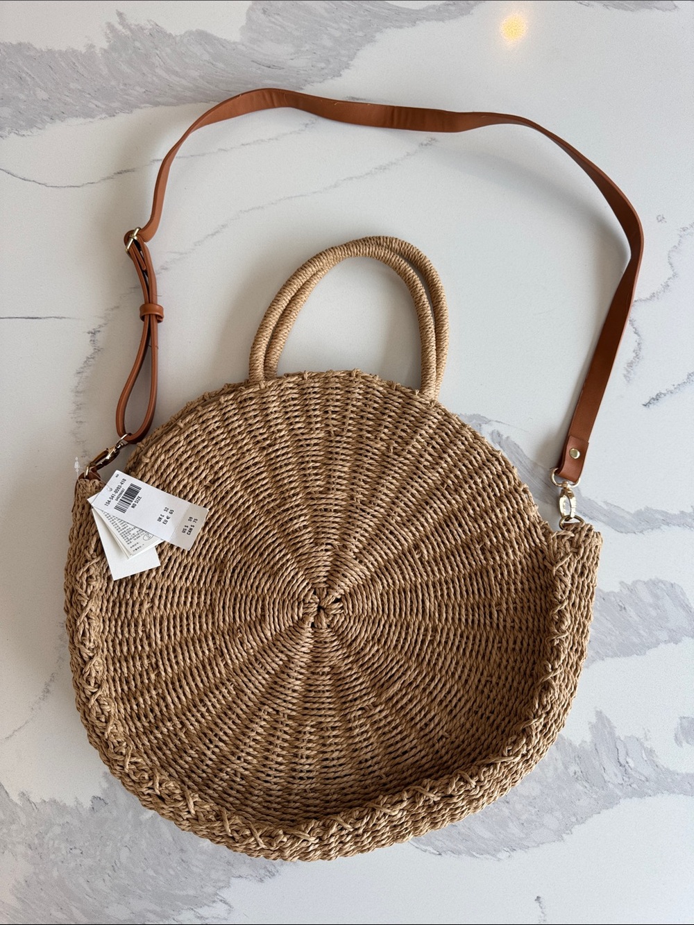 NWT Abercrombie & Fitch round basket weave woven circle leather strap crossbody